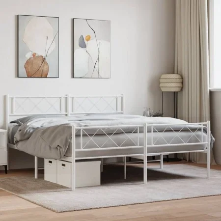 Metal bed frame with headboard and white footboard 120x200 cm by , Beds and slatted bases - Ref: Foro24-372342, Price: 85,70 ...