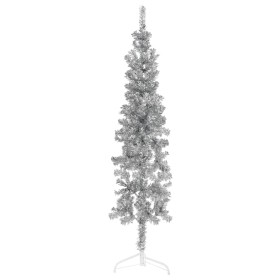 Medio árbol de Navidad artificial con soporte plateado 150 cm