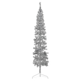 Medio árbol de Navidad artificial con soporte plateado 210 cm