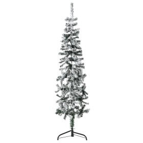 Mitad árbol Navidad artificial delgado con nieve 150 cm