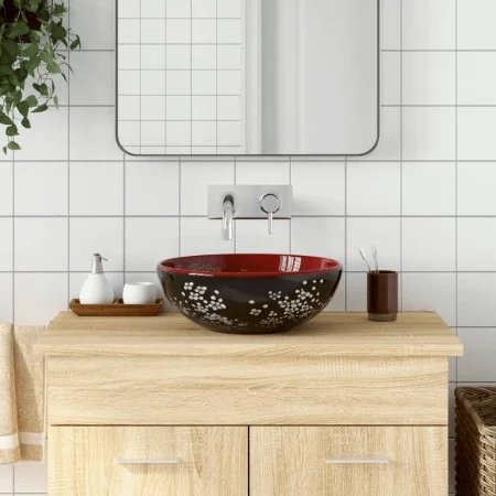 Red and black ceramic round countertop washbasin Φ41x14 cm by , Sinks - Ref: Foro24-155051, Price: 102,93 €, Discount: %