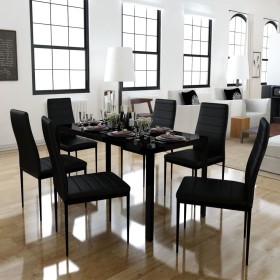 Conjunto de mesa de comedor siete piezas negro