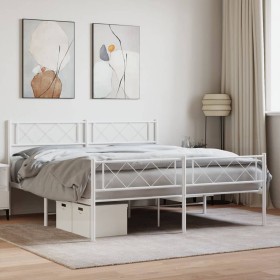Estructura cama metal cabecero y estribo blanco 140x190 cm de , Camas y somieres - Ref: Foro24-372344, Precio: 101,81 €, Desc...
