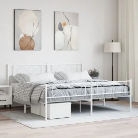 Metal bed frame with headboard and footboard white 193x203 cm by , Beds and slatted bases - Ref: Foro24-372350, Price: 115,54...