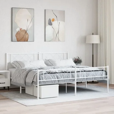 Metal bed frame with headboard and footboard white 193x203 cm by , Beds and slatted bases - Ref: Foro24-372350, Price: 115,51...