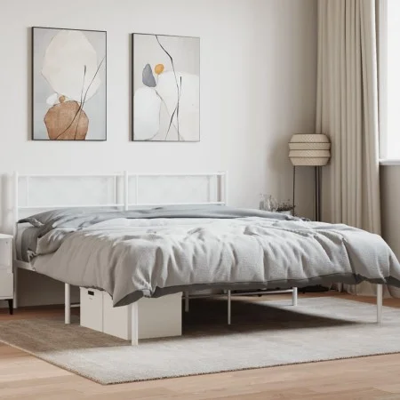 Bettgestell aus weißem Metall mit Kopfteil 140x200 cm von , Betten und Lattenroste - Ref: Foro24-372327, Preis: 91,81 €, Raba...