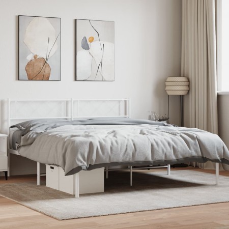Bettgestell aus weißem Metall mit Kopfteil 140x200 cm von , Betten und Lattenroste - Ref: Foro24-372327, Preis: 92,69 €, Raba...