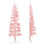 Medio árbol de Navidad artificial con soporte rosa 150 cm