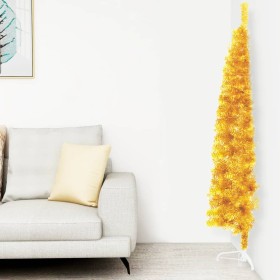 Medio árbol de Navidad artificial con soporte dorado 180 cm