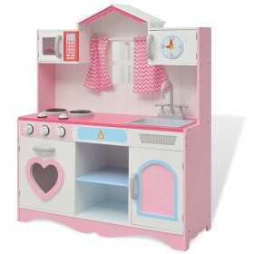 Cocinita de juguete de madera rosa y blanca 82x30x100 cm