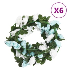 Guirnaldas de flores artificiales 6 uds azul y blanco 240 cm