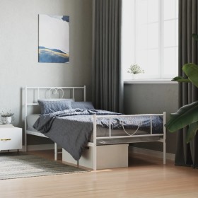 Estructura cama metal con cabecero y pie cama blanca 100x200 cm