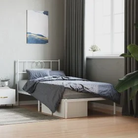 Estructura de cama de metal con cabecero blanco 75x190 cm de , Camas y somieres - Ref: Foro24-355502, Precio: 59,50 €, Descue...