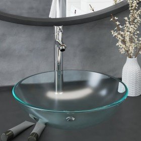 Lavabo baño grifo&desagüe de empuje vidrio templado esmerilado