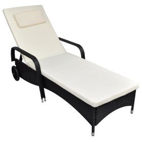 Tumbona con cojín y ruedas ratán sintético negra de vidaXL, Tumbonas - Ref: Foro24-42475, Precio: 176,70 €, Descuento: %