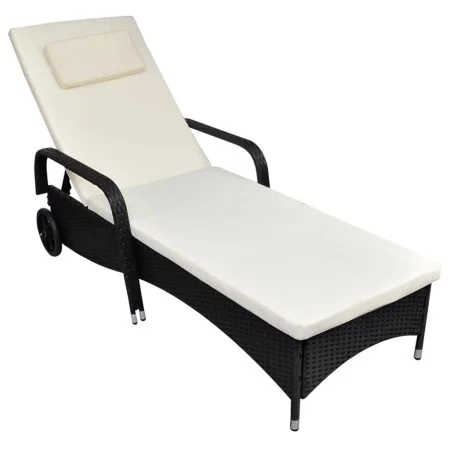Sun lounger with cushion and black synthetic rattan wheels by vidaXL, Loungers - Ref: Foro24-42475, Price: 146,47 €, Discount: %
