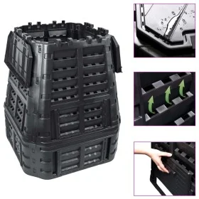 Black garden composter 93.3x93.3x113 cm 740 L by , Composters - Ref: Foro24-146277, Price: 119,75 €, Discount: %