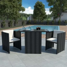 Garden bistro table and chairs 3 pieces and black poly rattan cushions by vidaXL, Garden sets - Ref: Foro24-42484, Price: 263...