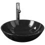 Lavabo de baño grifo y desagüe de empuje vidrio templado negro