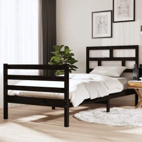Estructura de cama individual madera maciza negro 