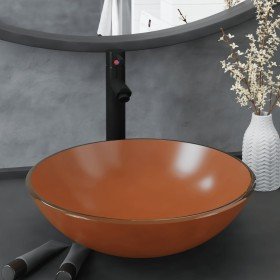 Lavabo de baño grifo y desagüe de empuje vidrio templado marrón