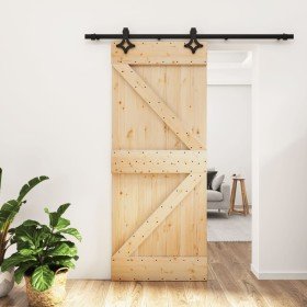 Puerta corredera con herrajes madera maciza de pino 85x210 cm