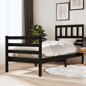 Estructura de cama madera maciza negro individual 