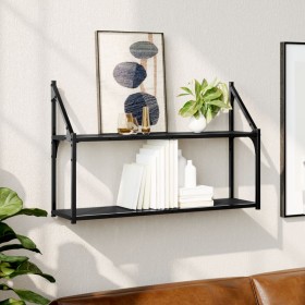 2-tier black engineered wood wall shelf 80x21x51 cm by , Shelves and shelves - Ref: Foro24-835464, Price: 30,59 €, Discount: %