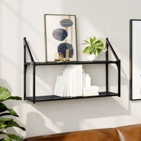 2-tier black engineered wood wall shelf 80x21x51 cm by , Shelves and shelves - Ref: Foro24-835464, Price: 30,17 €, Discount: %