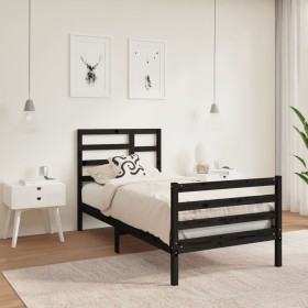 Estructura de cama individual madera maciza negra 90x190 cm
