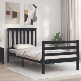 Estructura de cama con cabecero madera maciza negro