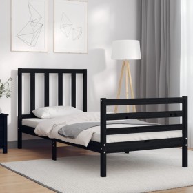 Estructura de cama con cabecero madera maciza negro