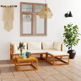 Set muebles de jardín 5 pzas con cojines madera maciza acacia