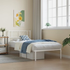 Estructura de cama de metal con cabecero blanco 90x190 cm