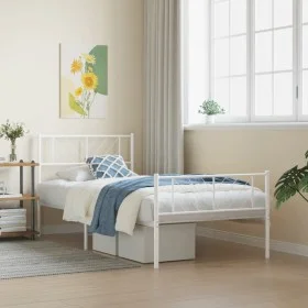 Metal bed frame with headboard and footboard white 75x190 cm by , Beds and slatted bases - Ref: Foro24-372236, Price: 65,74 €...