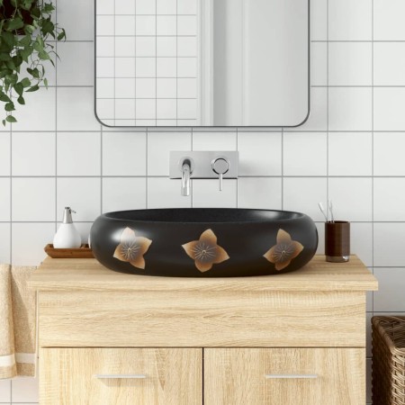 Ovales Aufsatzwaschbecken aus schwarzer und blauer Keramik, 59 x 40 x 15 cm von , Sinkt - Ref: Foro24-155088, Preis: 111,93 €...