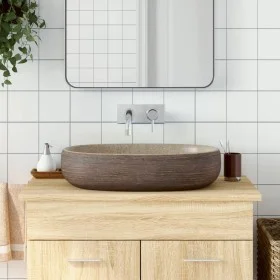Lavabo sobre encimera ovalado cerámica arena marrón 59x40x14 cm de , Lavabos - Ref: Foro24-155104, Precio: 157,97 €, Descuent...
