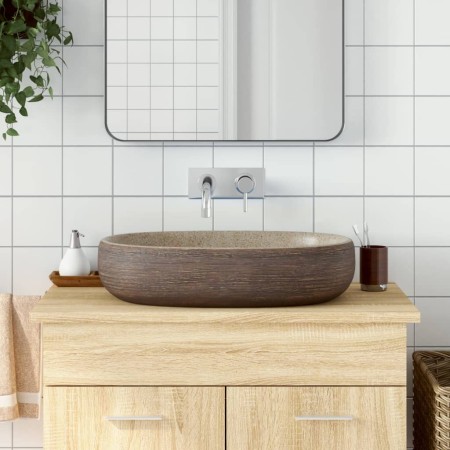 Ovales Aufsatzwaschbecken aus sandbrauner Keramik, 59 x 40 x 14 cm von , Sinkt - Ref: Foro24-155104, Preis: 174,57 €, Rabatt: %
