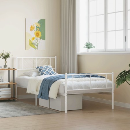 Metal bed frame with headboard and footboard white 90x200 cm by , Beds and slatted bases - Ref: Foro24-372239, Price: 73,29 €...
