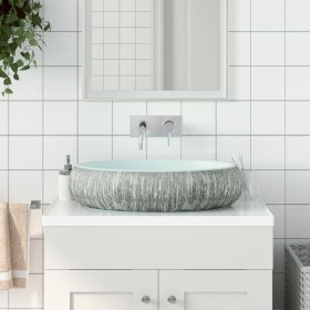 Lavabo sobre encimera ovalado cerámica gris y azul