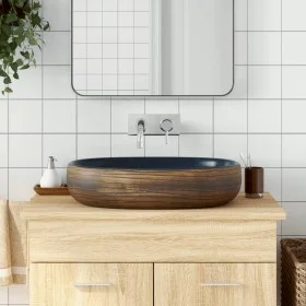 Lavabo sobre encimera ovalado cerámica marrón y azul 59x40x14cm de , Lavabos - Ref: Foro24-155100, Precio: 151,90 €, Descuent...