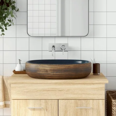 Lavabo sobre encimera ovalado cerámica marrón y azul 59x40x14cm de , Lavabos - Ref: Foro24-155100, Precio: 151,90 €, Descuent...