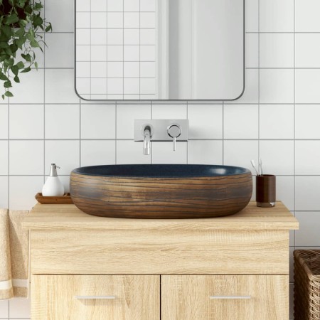 Lavabo sobre encimera ovalado cerámica marrón y azul 59x40x14cm de , Lavabos - Ref: Foro24-155100, Precio: 154,59 €, Descuent...
