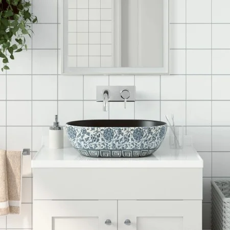 Ovales Aufsatzwaschbecken aus schwarzer und blauer Keramik, 47 x 33 x 13 cm von , Sinkt - Ref: Foro24-155070, Preis: 141,45 €...