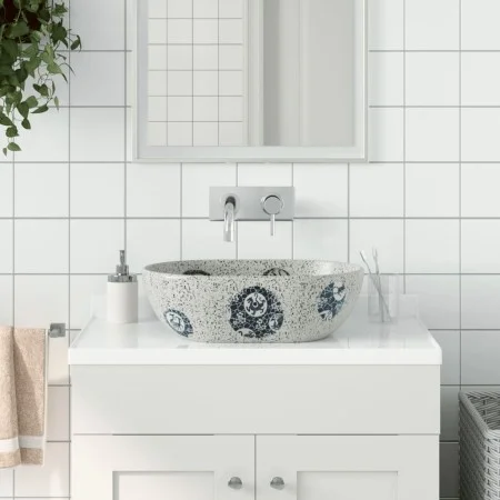 Ovale Aufsatzwaschbecken aus grauem und blauem Keramik 47x33x13 cm. von , Sinkt - Ref: Foro24-155067, Preis: 127,82 €, Rabatt: %
