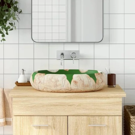Lavabo sobre encimera ovalado cerámica verde marrón 59x40x15 cm de , Lavabos - Ref: Foro24-155086, Precio: 150,21 €, Descuent...
