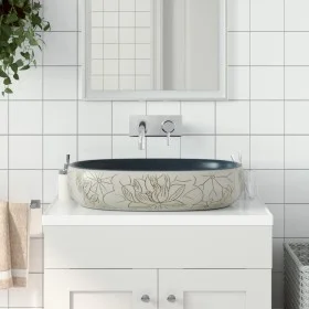 Ovale Aufsatzwaschbecken aus sandfarbener und blauer Keramik, 59x40x14 cm. von , Sinkt - Ref: Foro24-155099, Preis: 154,78 €,...
