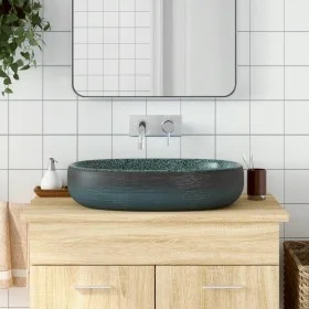Ovale Aufsatzwaschbecken aus türkisfarbener Keramik 59x40x14 cm. von , Sinkt - Ref: Foro24-155101, Preis: 151,84 €, Rabatt: %