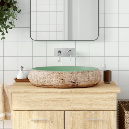 Grünbraunes ovales Aufsatzwaschbecken aus Keramik, 59 x 40 x 15 cm von , Sinkt - Ref: Foro24-155077, Preis: 178,67 €, Rabatt: %