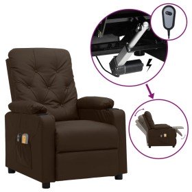 Sillón de masaje eléctrico cuero sintético marrón